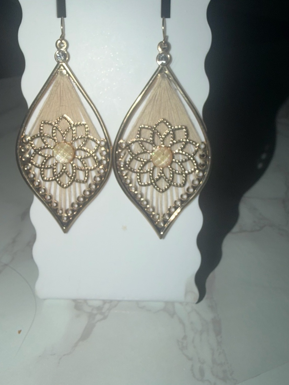 Gold Filigree Teardrop Floral Drop Earrings - Gold